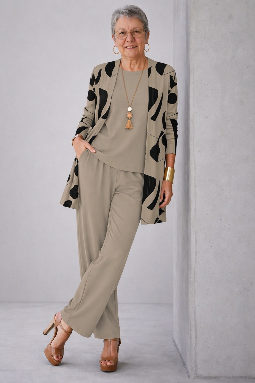 Taupe avec Imprimé Noir / S